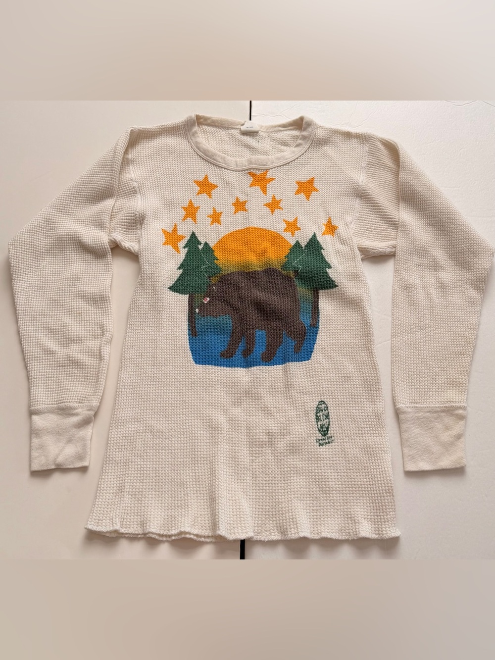 Vintage Bear Graphic Thermal Shirt Made in USA Arctex Medium 80s 90s Outdoors